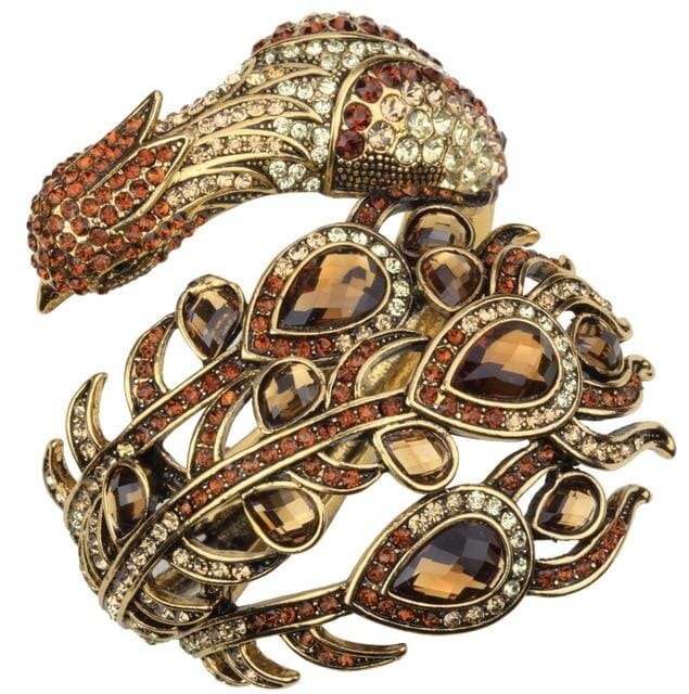 Peacock Crystal Rhinestone Bangle Cuff JewelryJewelry SetBrown