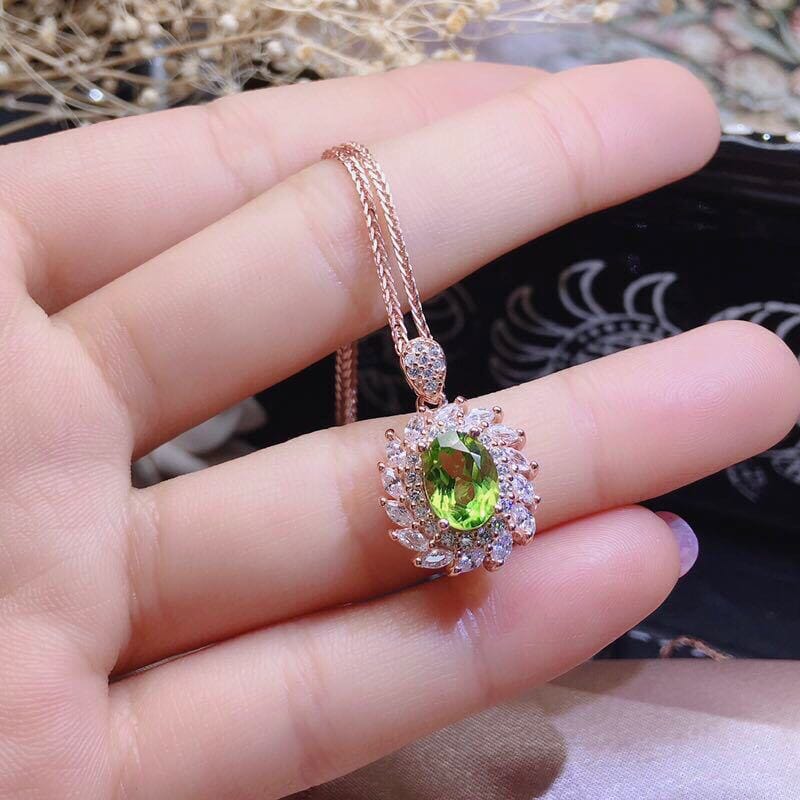 Luxury Party Rose Gold Olive Green Peridot Crystal Jewelry SetNecklace