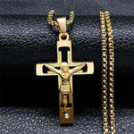 WWJD Cross Christian Prayer Necklace - ( Stainless Steel Gold )Necklace