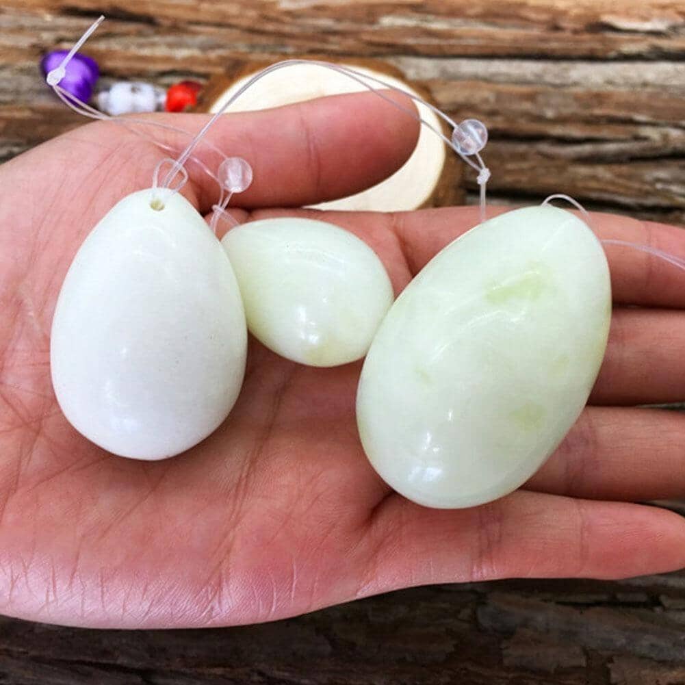 Drilled Natural Green Jade Yoni Eggs for Kegel Exercise (3 eggs)Yoni Eggs