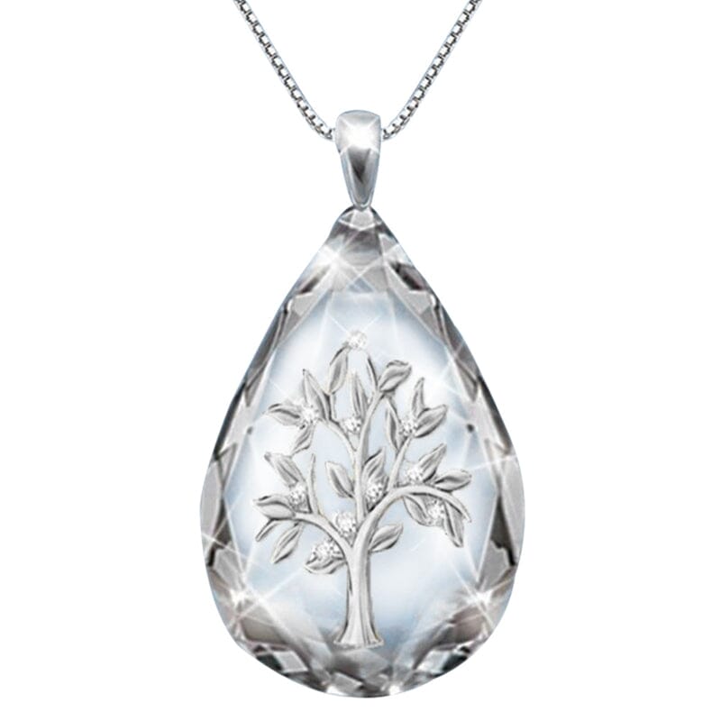 Transparent Crystal Waterdrop Shape Life Tree Pendant NecklacePendantSV