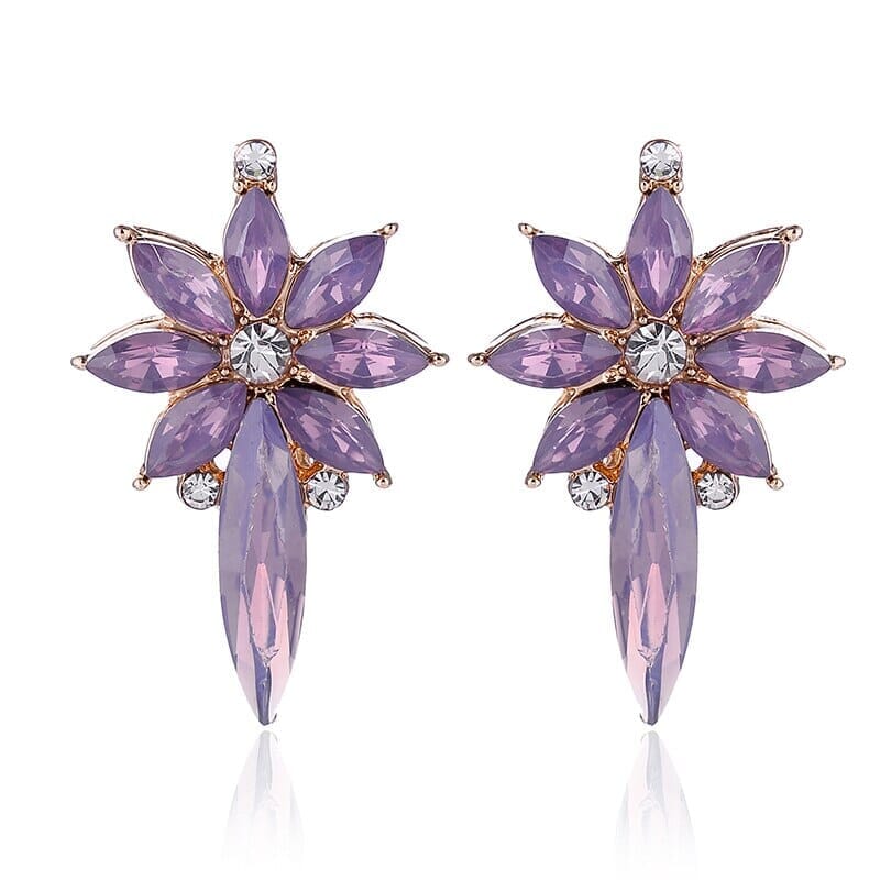 Colorful Crystal Stone Flower Piercing Stud Earringsopal purple