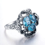 Vintage Flower Aquamarine Ring - 925 Sterling SilverRing