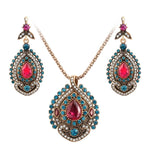 Antique Gold Plated Pink Tourmaline Crystal Turkish Jewelry Set (Necklace & Earrings)Jewelry Set