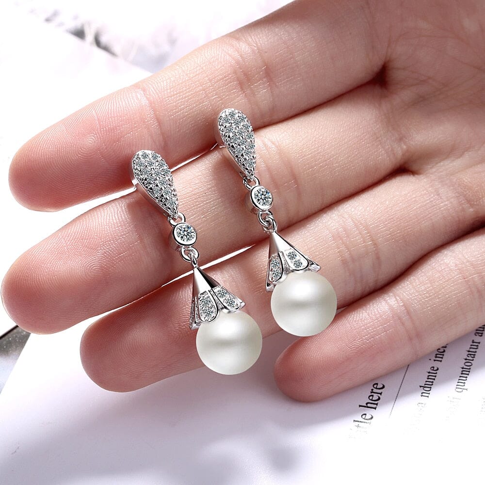 Elegant Party Freshwater Pearl Dangle Earrings - 925 Sterling SilverEarrings