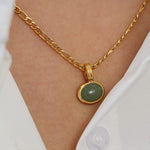 Elegant Oval Green Aventurine Ring and NecklaceRing