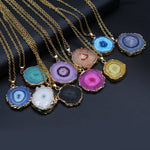 Fashion Natural Slice Druzy Pendant Necklace Gold Color ChainNecklace