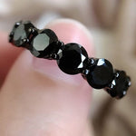 Round Cut Created Obsidian Black Gemstone Ring - 925 Sterling SilverRing5Black