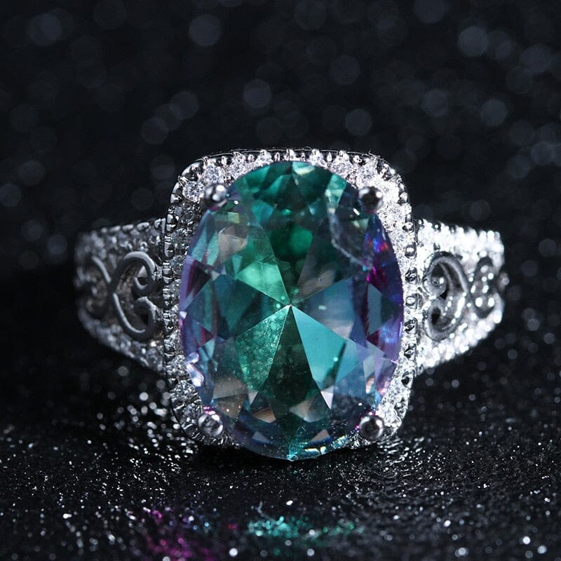 Creative Mosaic Colorful Rainbow Stone Sea Blue Zircon RingRing6silver
