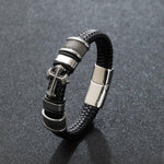 WWJD Fashion Classic Black Woven Leather Inlaid Cross Magnetic BraceletBracelet