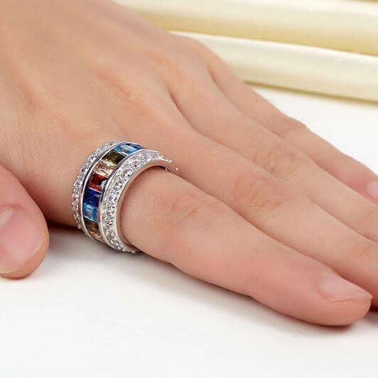 Multi Gemstone Ring - 925 Sterling SilverRing