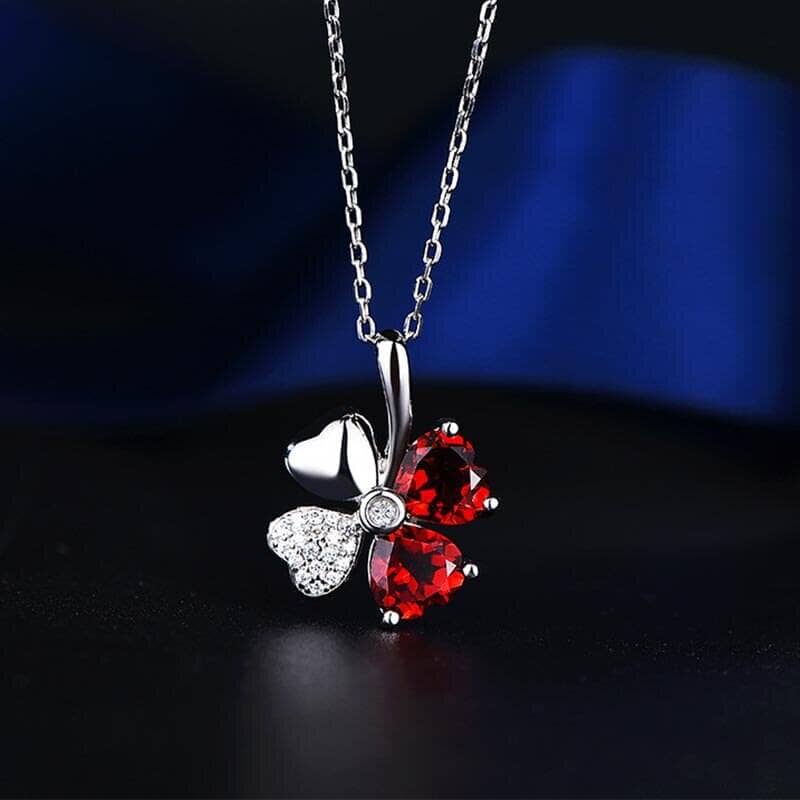 Lucky Clover Stylish Ruby Necklace - 925 Sterling SilverNecklacesilver white