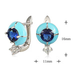 Bohemian Style Blue Enamel Sapphire Hoop Earrings - 925 Sterling SilverEarrings
