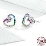 Rainbow Heart Pattern Love Zircon Jewelry Set - 925 Sterling SilverEarrings
