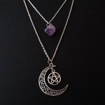 Amethyst Crystal Wire Wrapped Moon Gothic NecklaceNecklaceA2