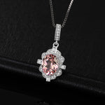 Pink Flower Oval Created Sapphire Pendant - 925 Sterling Silver ( No Chain )Pendant