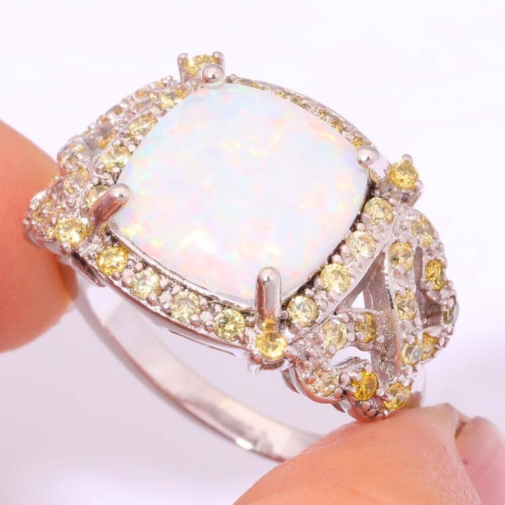 Crab Inspired White Fire Opal Gold Wedding RingRing