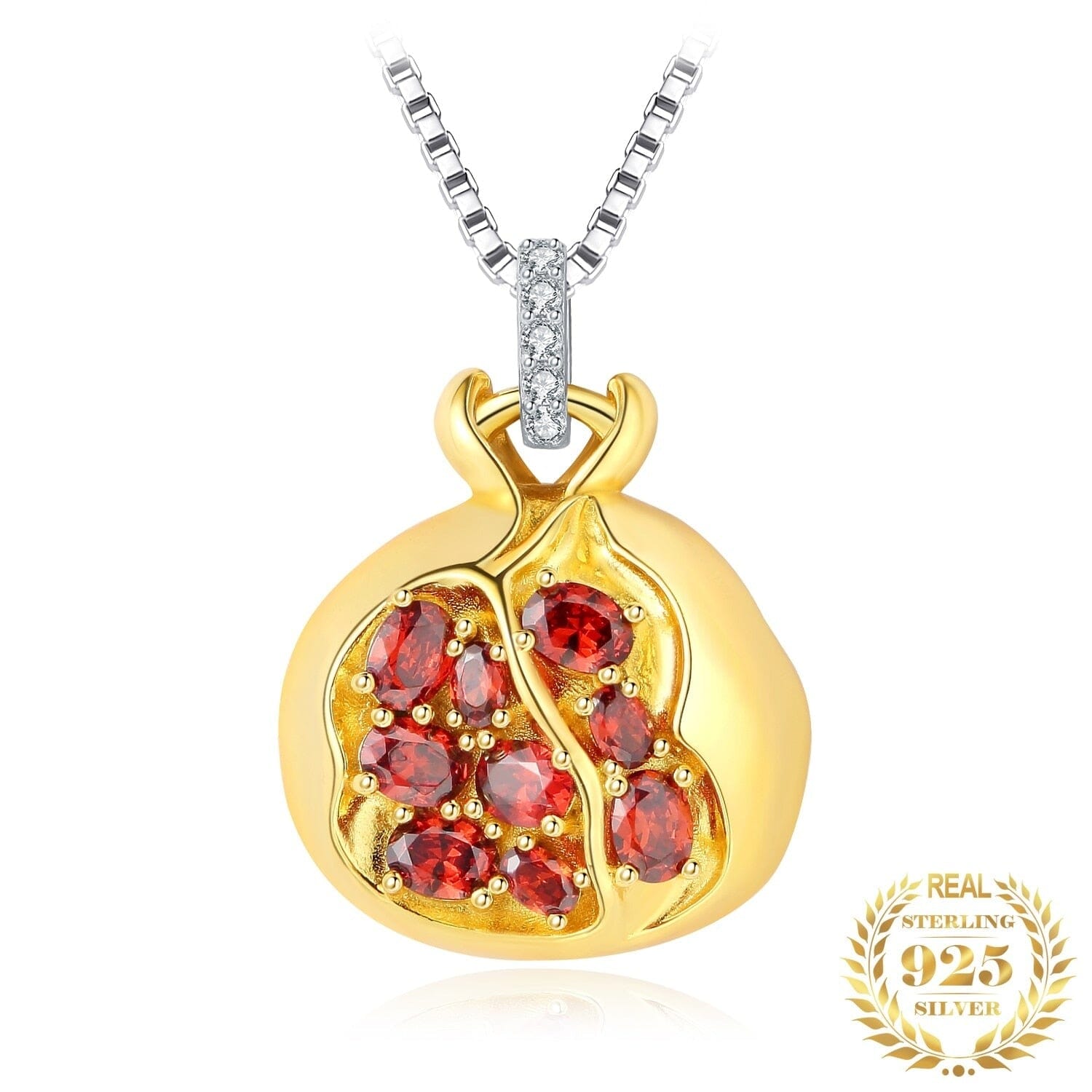 Pomegranate Leaf Red Ruby Gemstone Pendant - 925 Sterling Silver ( No Chain )Pendant