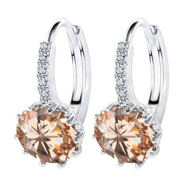 Luxury Flower Charm Assorted Crystals Ear Stud EarringsEarringsSilver - Champagne