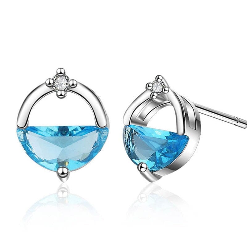 Semicircle Aquamarine Earrings - 925 Sterling SilverEarrings