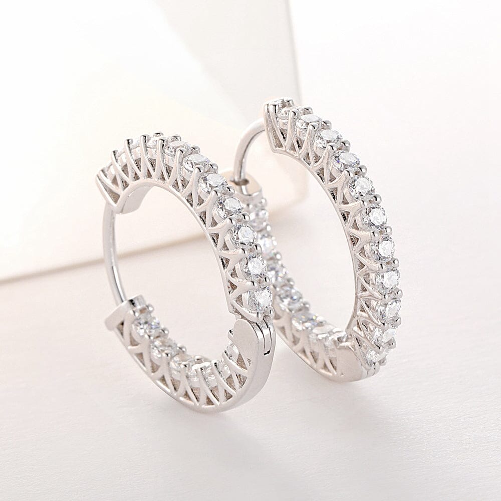 Party Fashion Diamond Hoop Earrings - 925 Sterling SilverEarrings