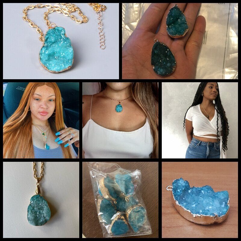 Natural Healing Crystal Blue Aquamarine Quartz Druzy Slice PendantPendant