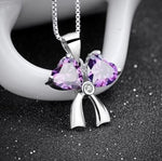 Authentic 925 Sterling Silver Natural Amethyst Crystal Crown Heart Link Chain Pendant NecklacesNecklace