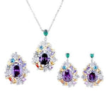 Secret Garden Amethyst Purple Stone Luxury Flowers Design Jewelry SetNecklace