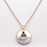 Round White Shell Stainless Steel Link Chain Pendant NecklaceNecklaceSteel color45cm