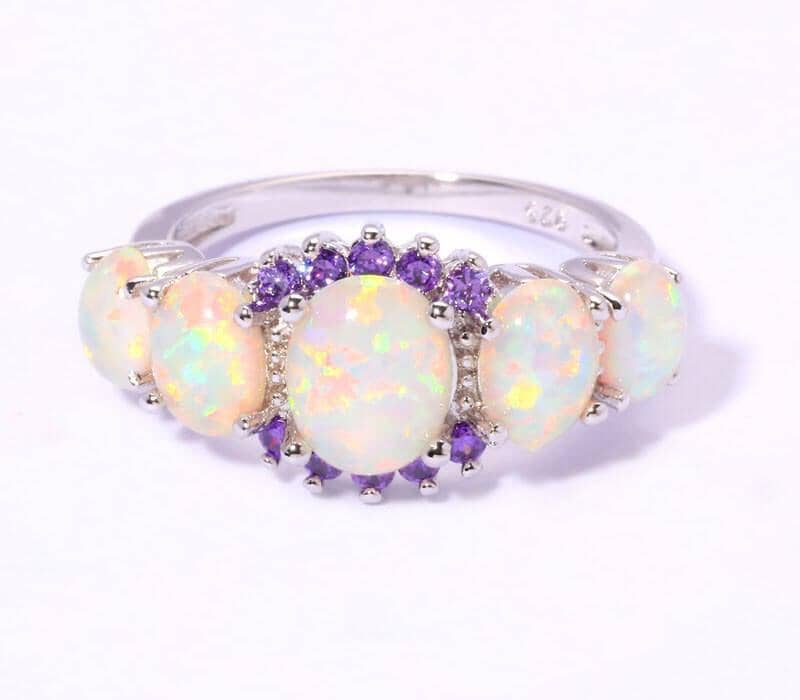 White Fire Opal Amethyst Silver RingRing