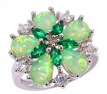 Green Fire Opal Silver Flower RingRing6