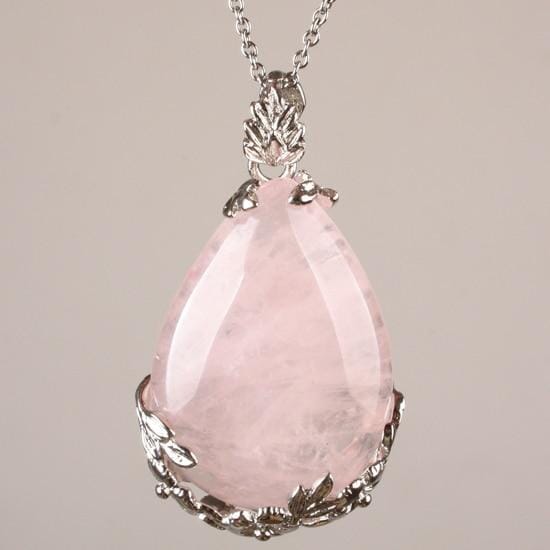 Teardrop Inlaid Flower Pendant Natural Healing Crystal (PENDANT ONLY)NecklaceRose Quartz