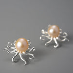 Octopus Natural Pearl Stud Earrings - 925 Sterling SilverEarringsSilver
