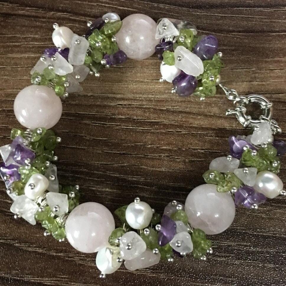 Assorted Amethyst, Rose Quartz and Peridot BraceletBracelet