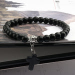 WWJD Vintage Cross Natural Stone 6mm Beads BraceletBraceletMatte Black17cm