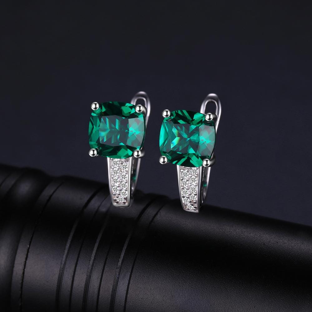 Cushion Cut Emerald Clip Earrings - 925 Sterling SilverEarrings