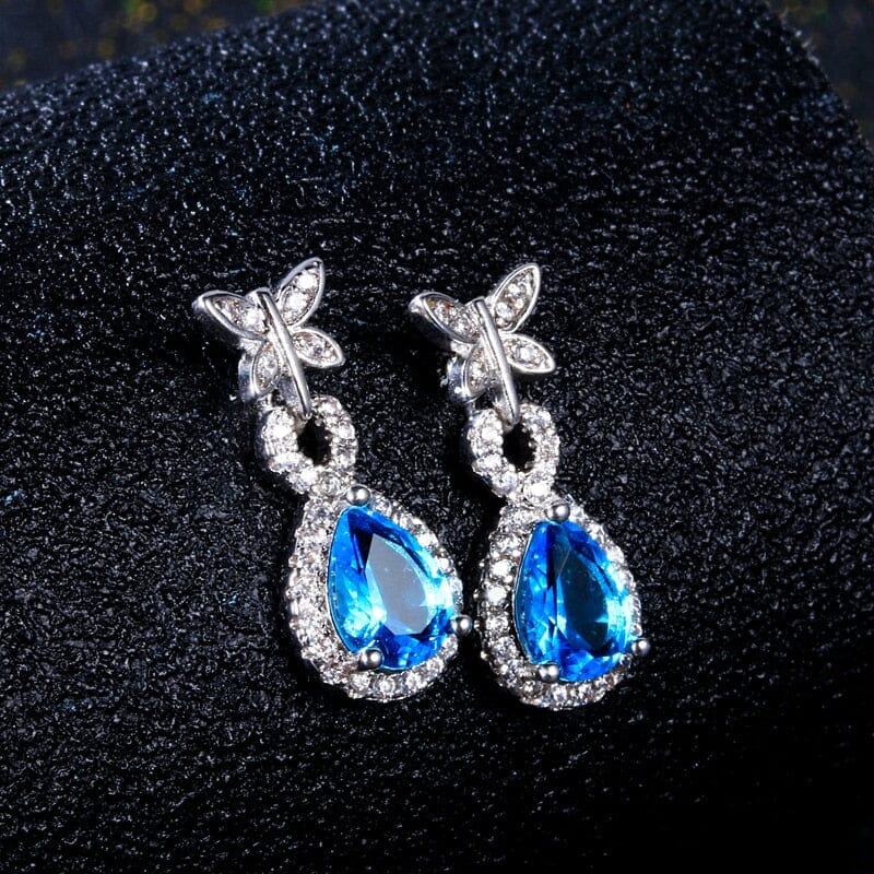 Butterfly Aquamarine Drop Earrings - 925 Sterling SilverEarrings
