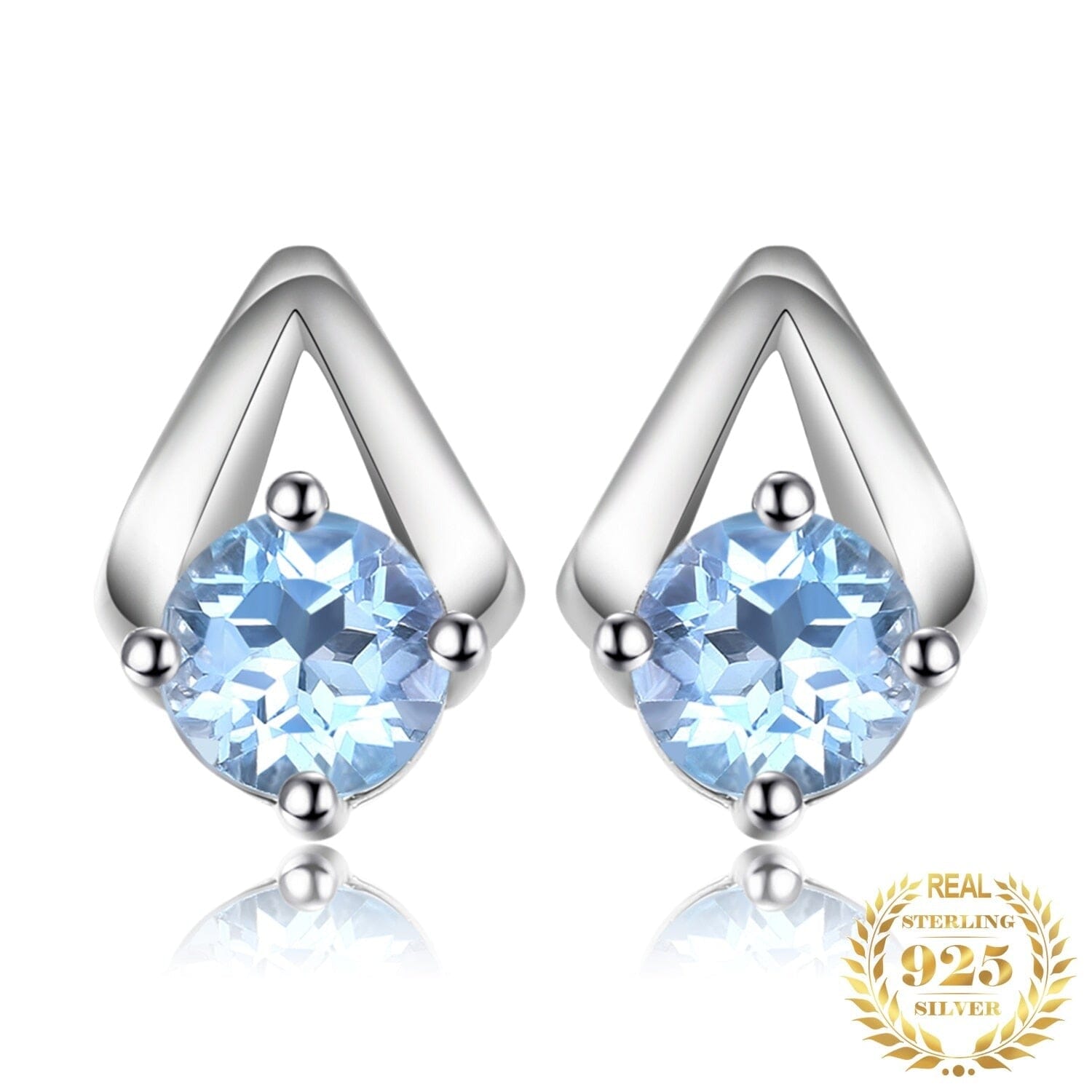 Stylish Natural Sky Blue Topaz Stud Earrings - 925 Sterling SilverEarrings