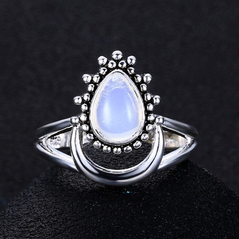 Charm Large Antique Marquise Created Moonstone Ring - 925 Sterling Silver