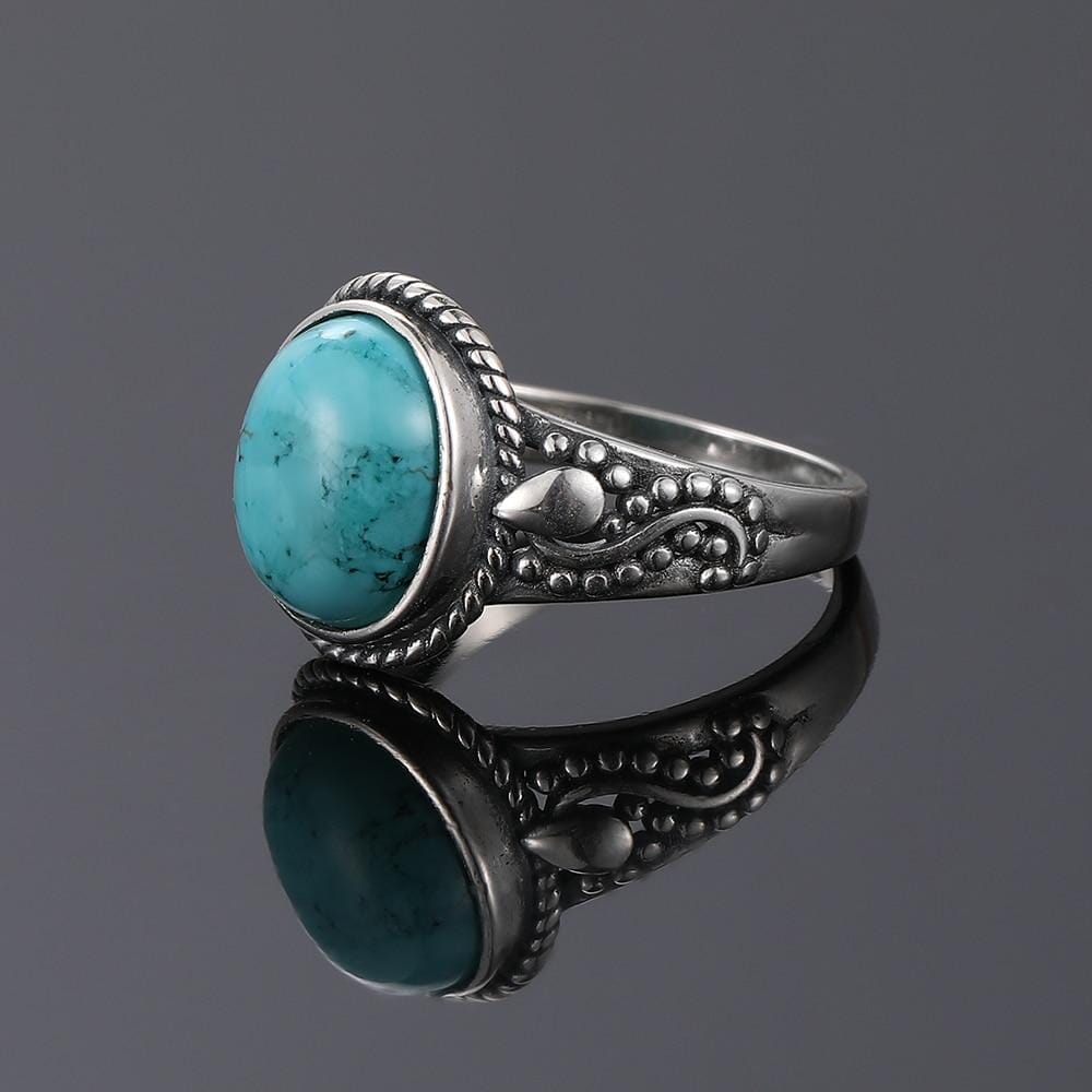 Natural Turquoise Quaint Ring - 925 Sterling Silverring