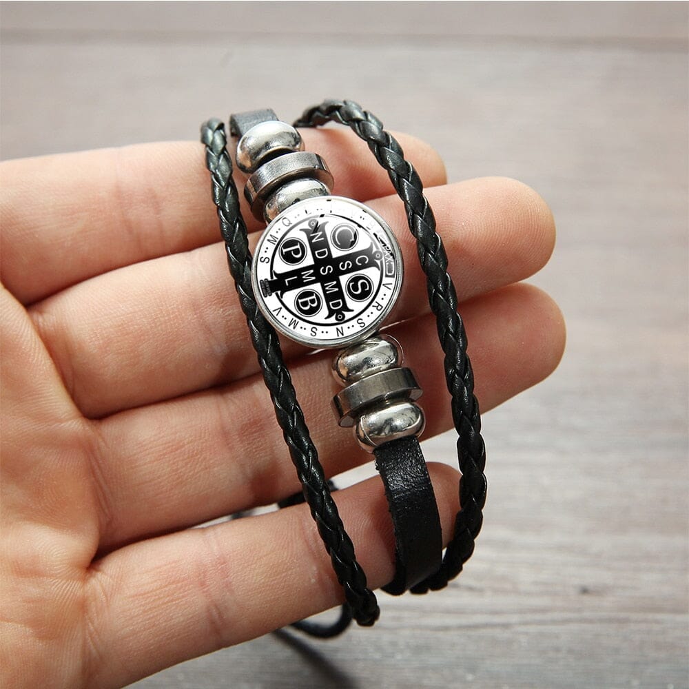 St. Benedict WWJD Medal Leather BraceletBracelet