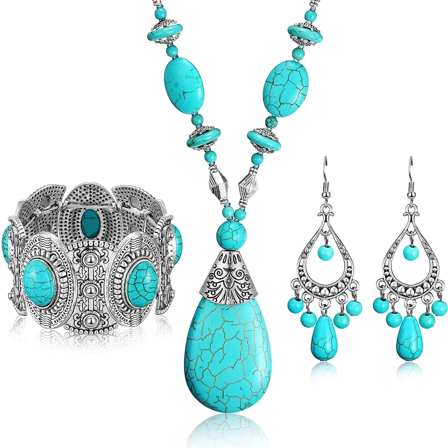 Trendy Bohemian Turquoise Jewelry SetNecklace1