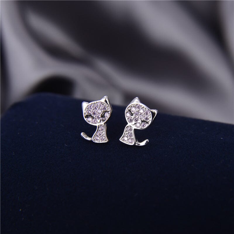 Pink Diamond Cat Stud Earrings - 925 Sterling SilverEarrings