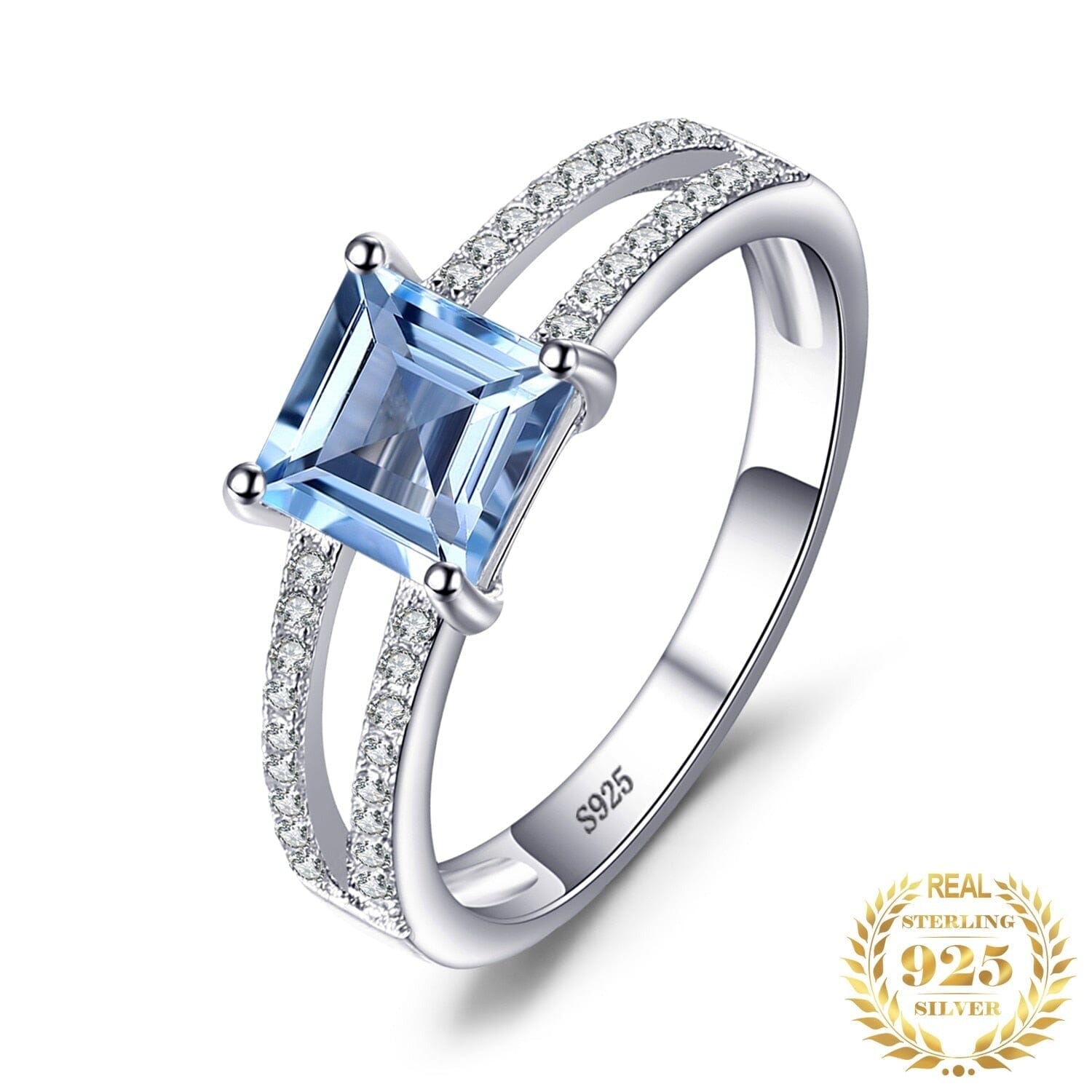 1.2ct Princess Square Cut Sky Blue Topaz Ring - 925 Sterling SilverRing6
