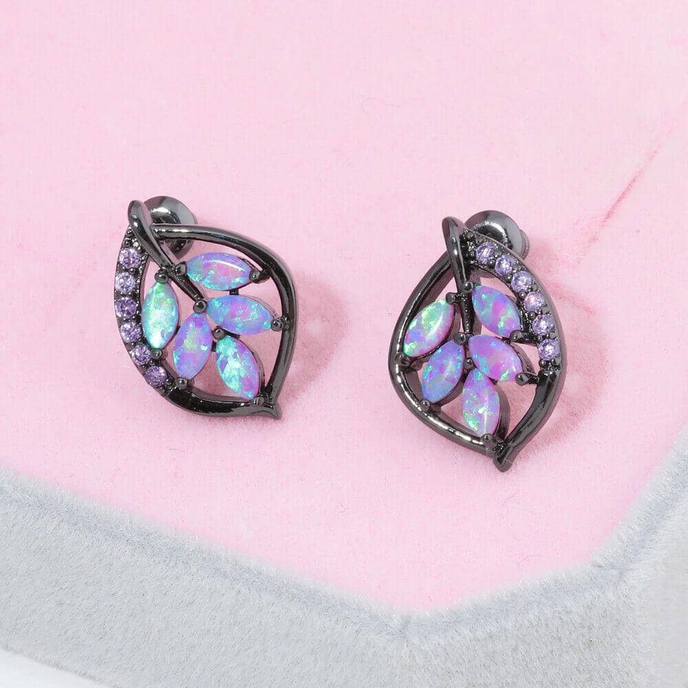 Purple Leaf Fire Opal Stud EarringsEarrings