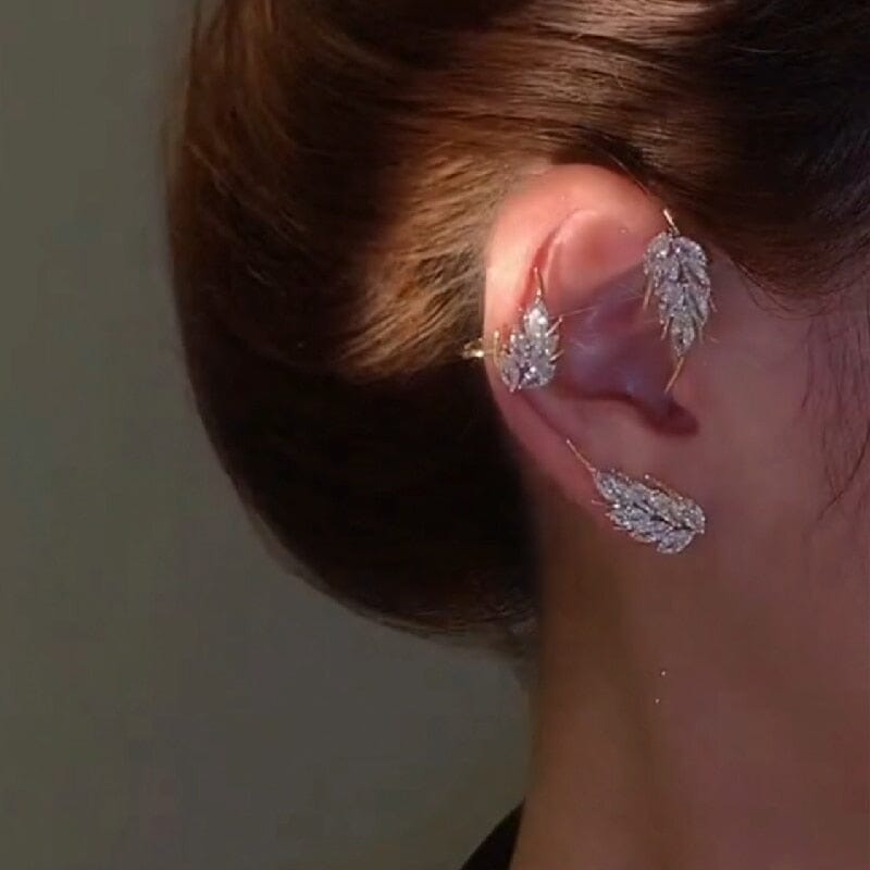 Butterfly Feather Without Piercing Cuff Clip EarringsEarringsEJ263 Gold Right