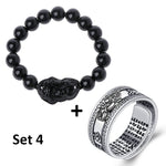 Wealth and Lucky Adjustable Ring and Beaded BraceletJewelry SetSet 4