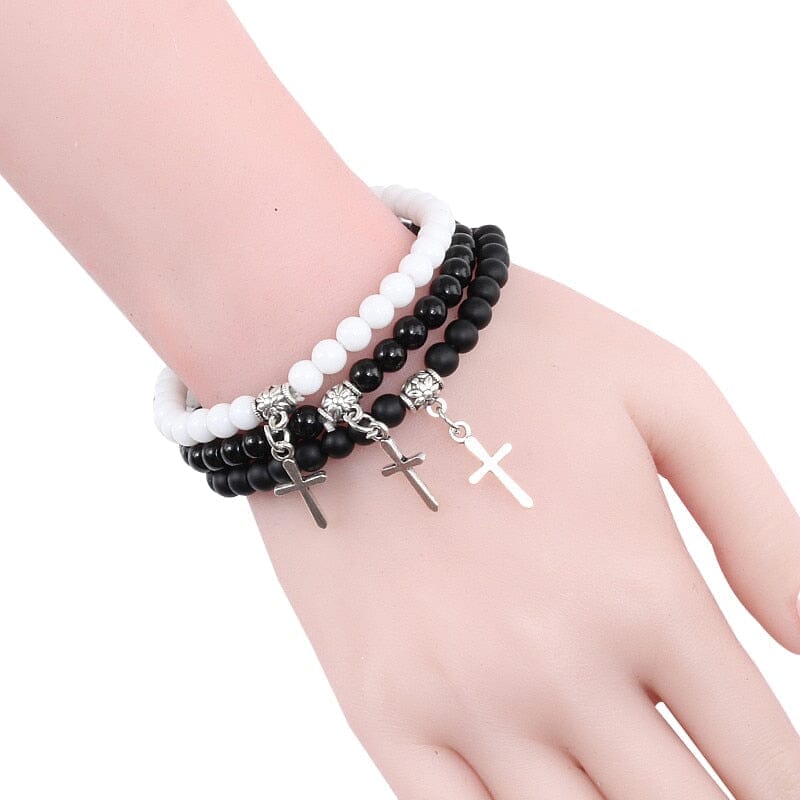 WWJD 6mm Boho Cross Natural Volcanic Stone BraceletBracelet