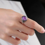 Natural Amethyst Oval Ring - 925 Sterling SilverRing