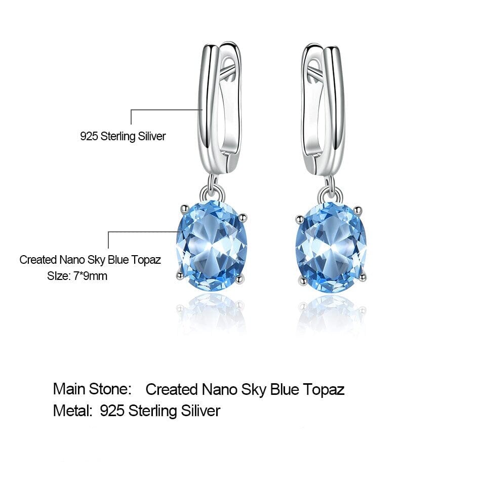 Party Fashion Blue Topaz and Emerald Gemstone Clip Earrings - 925 Sterling SilverEarrings